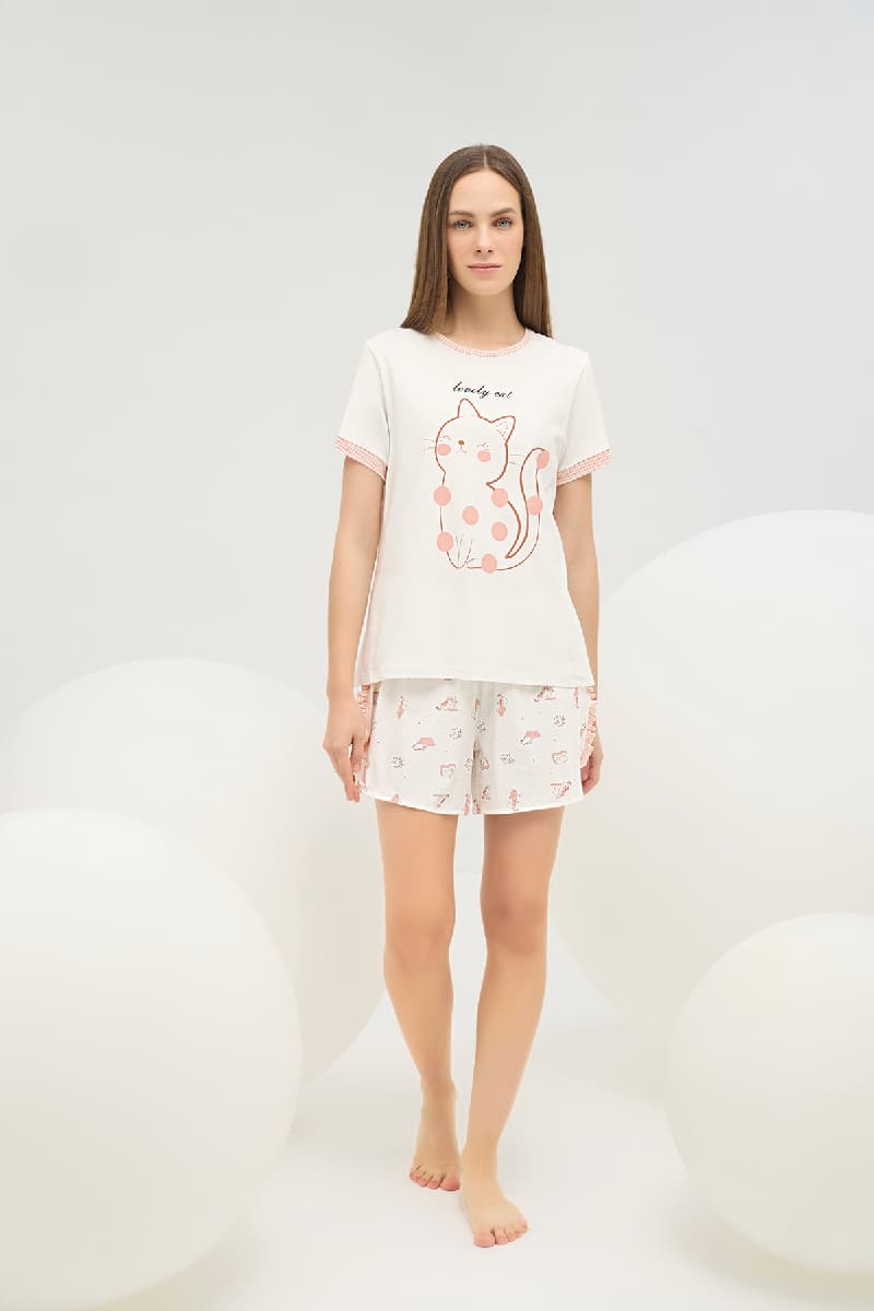 16637 Kadın Baskılı Şort Takım