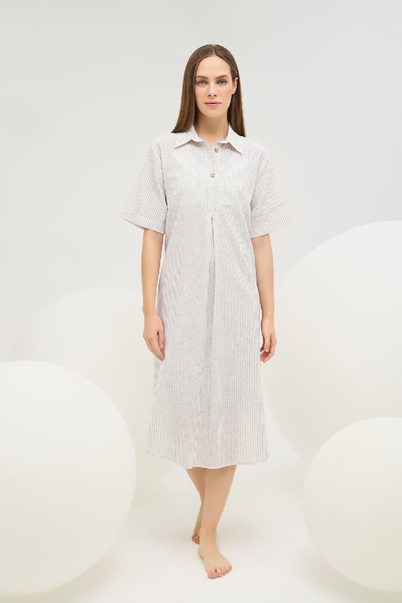 16685 Kadın Gömlek Yaka Midi Boy Elbise