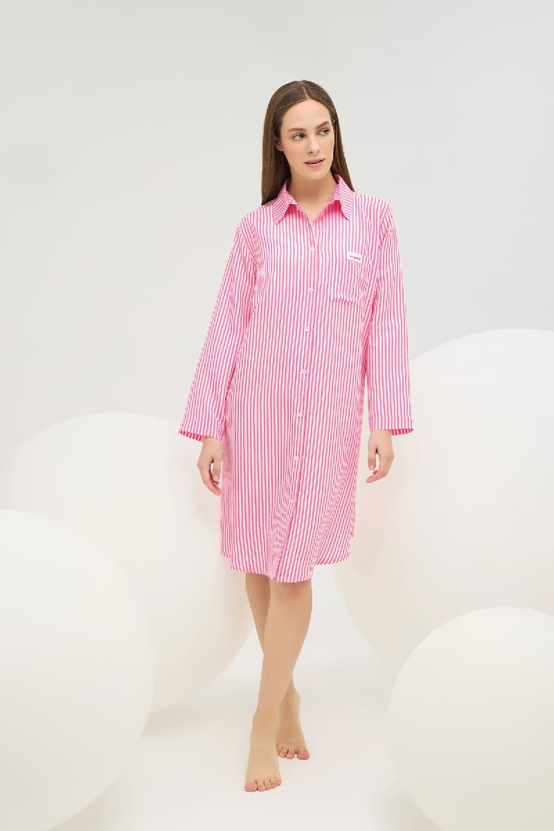 16726 Kadın Düğmeli Gömlek Yaka Gecelik