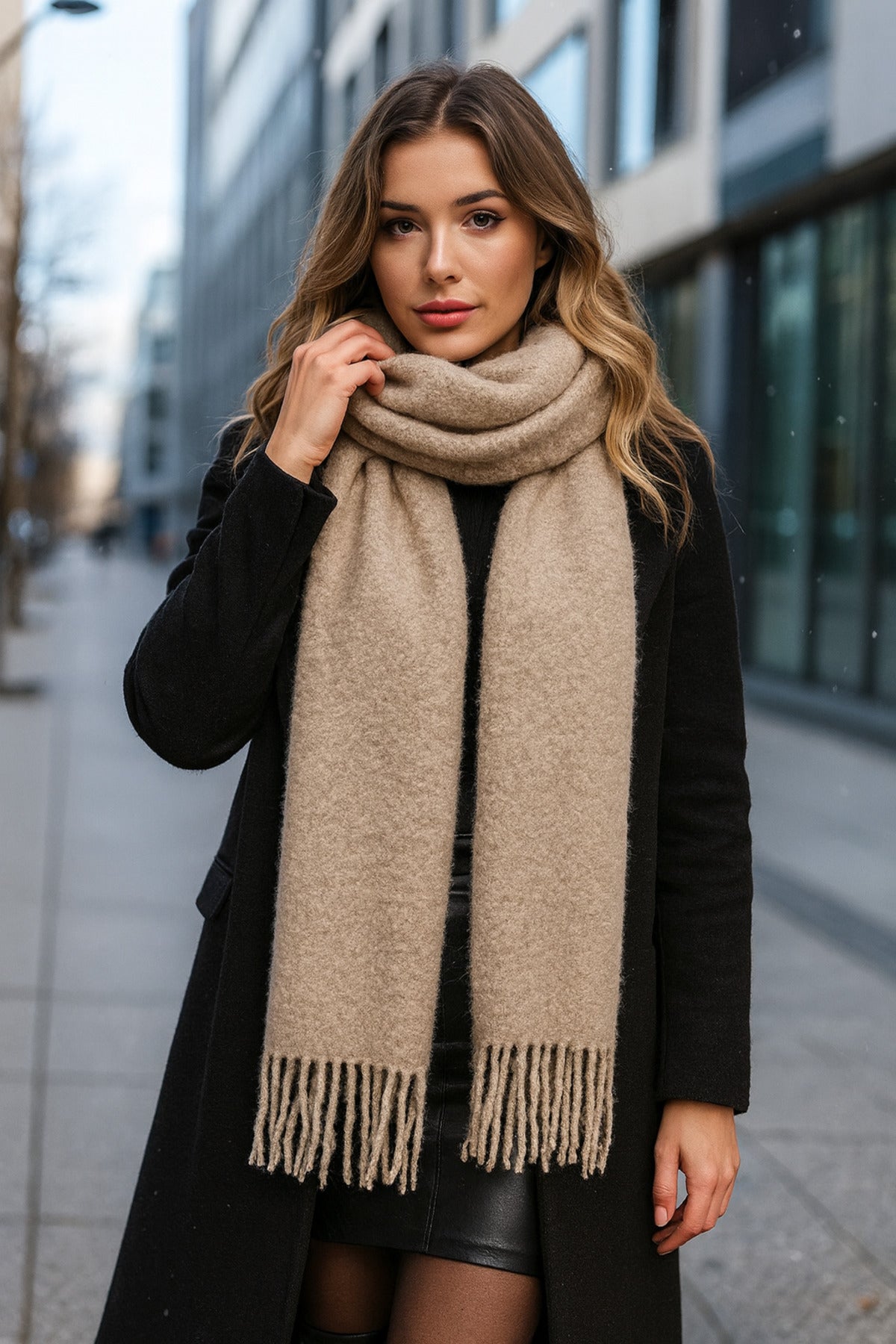 Püsküllü Vizon Kadın Şal Atkı - Yumuşak Şık Ve Rahat Kumaşlı Aksesuar Sal1257