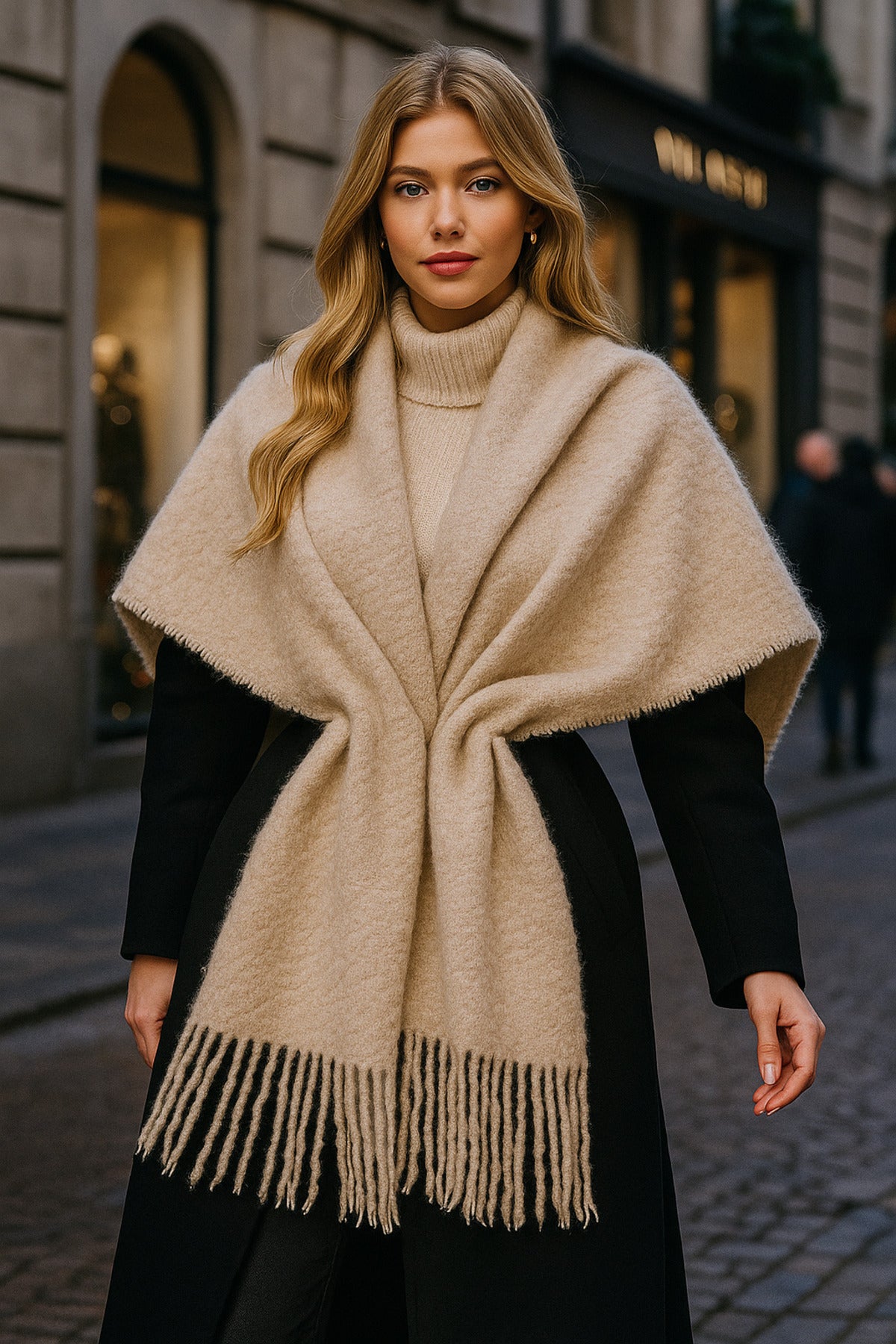 Püsküllü Vizon Kadın Şal Atkı - Yumuşak Şık Ve Rahat Kumaşlı Aksesuar Sal1257