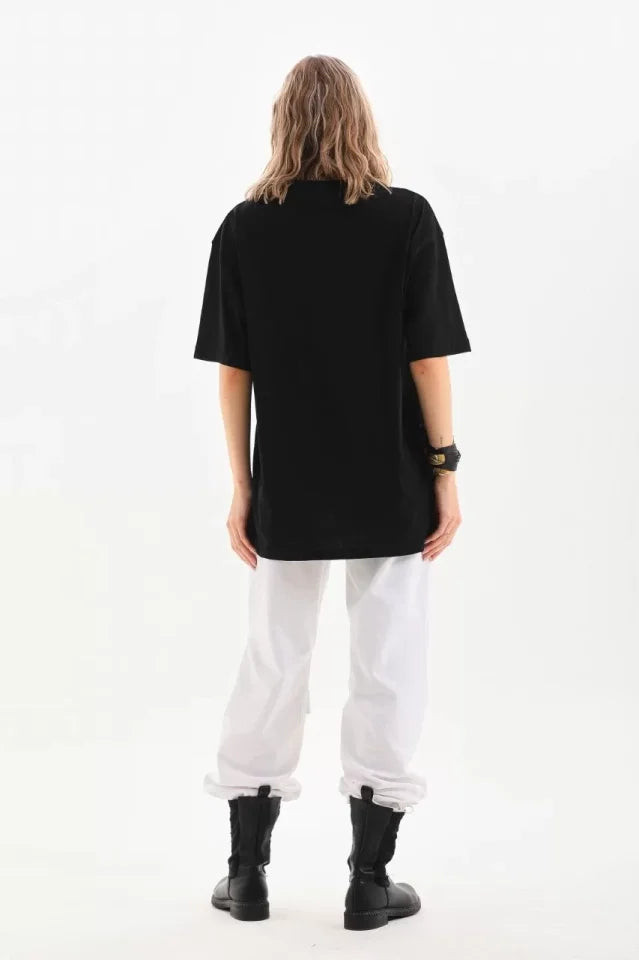 Unisex Crew Neck 20/1 Plain Oversize T-Shirt - Black