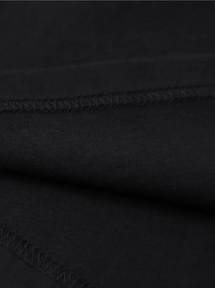 Baskılı Oversize Bisiklet Yaka T-shirt - Siyah
