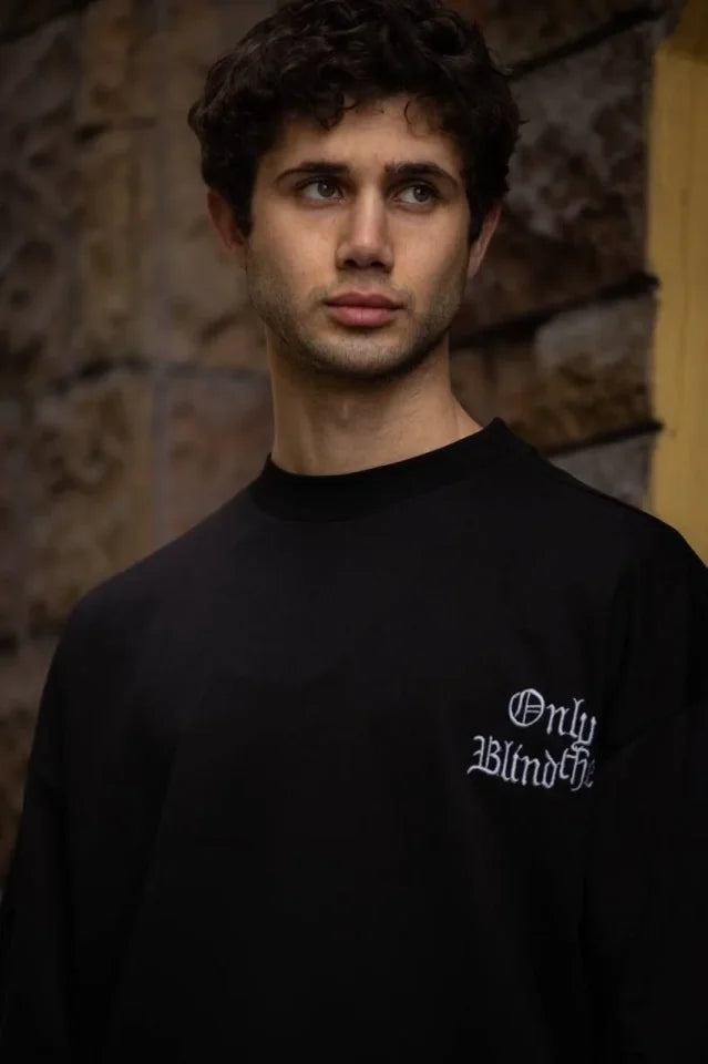 Unisex Crew Neck Printed Oversize T-Shirt - Black