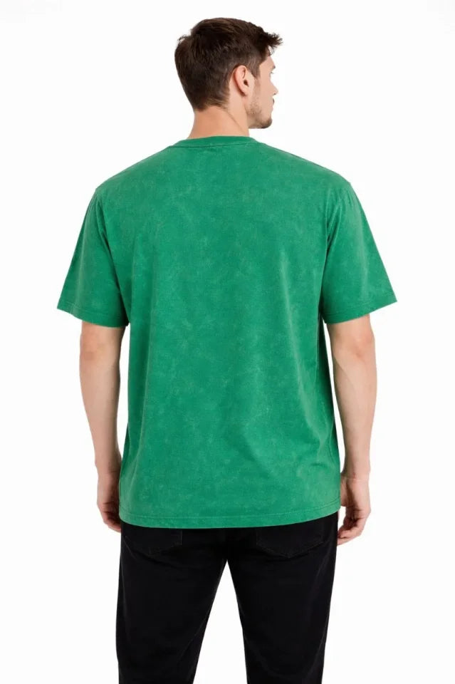 Men's Acid Wash Crew Neck Short Sleeve Oversize T-Shirt - Green
