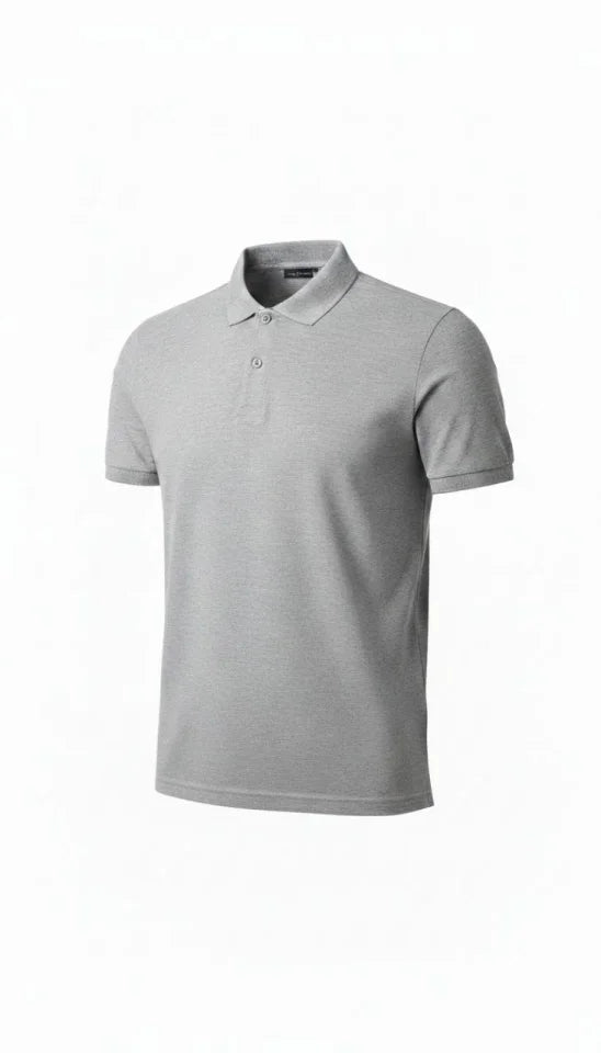Men's Pique Fabric Buttoned Collar Regular Fit Casual Short Sleeve T-shirt - Gray