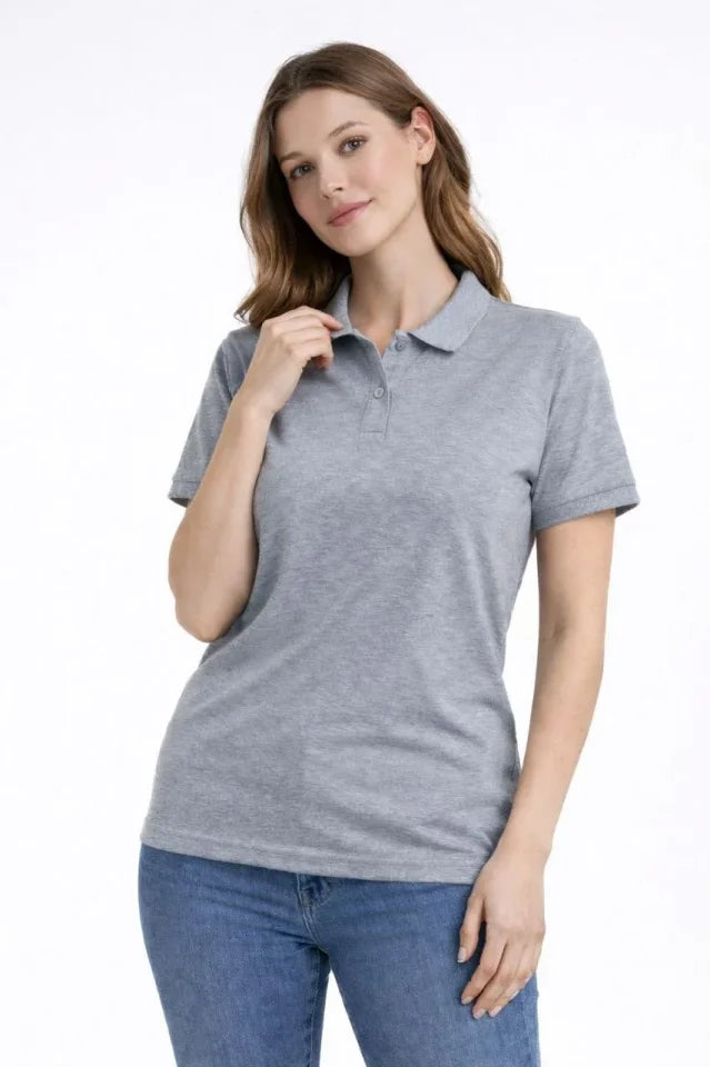 Pique Fabric Buttoned Collar Regular Comfortable Casual Short Sleeve T-shirt - Gray