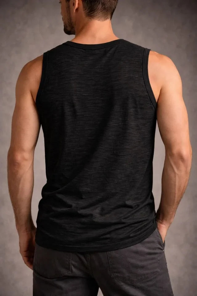 Men’s Flame Fabric Sleeveless Tank Top, Basic Sports Top, Suitable for Everyday and Fitness Use – Black
