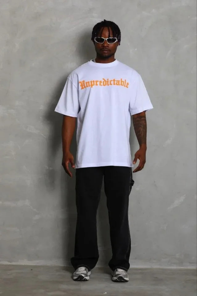 Erkek Baskılı T-Shirt Kısa Kol Bisiklet Yaka Regular Fit Rahat Kalıp Günlük Tişört - Beyaz