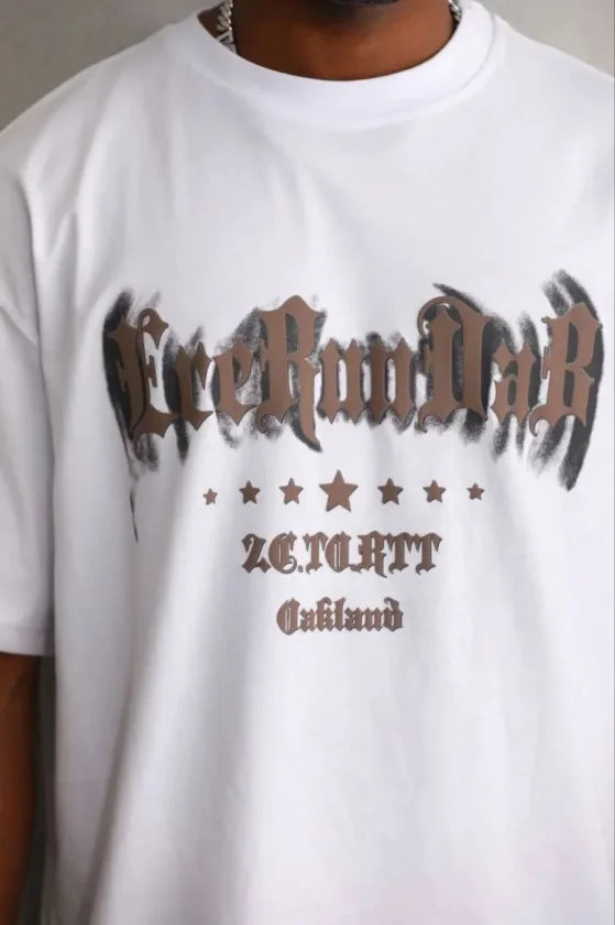 Men's Printed T-Shirt Short Sleeve Crew Neck Regular Fit Comfortable Cut Casual Shirt - White