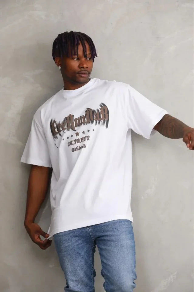 Men's Printed T-Shirt Short Sleeve Crew Neck Regular Fit Comfortable Cut Casual Shirt - White