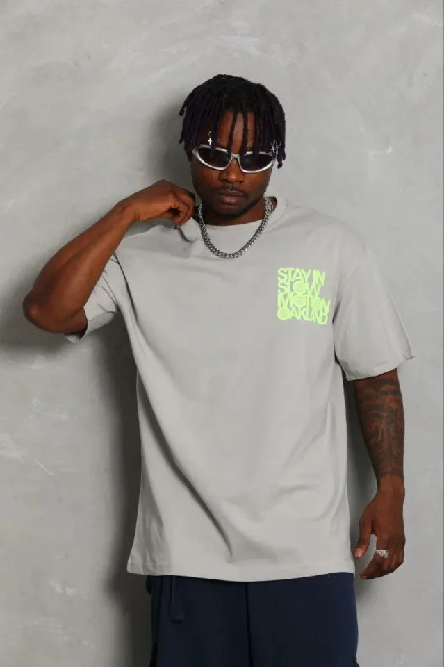 Erkek Baskılı T-Shirt Kısa Kol Bisiklet Yaka Regular Fit Rahat Kalıp Günlük Tişört - Gri