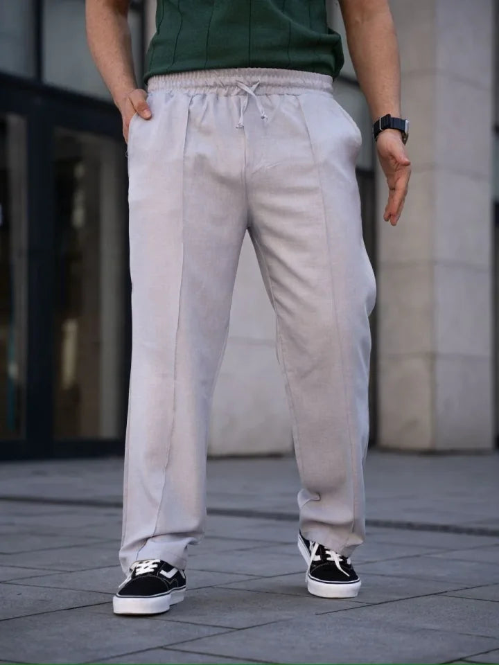Erkek Keten Cepli Çıma Dikişli Jogger Buggy Pantalon Rahat Kalıp - Gri