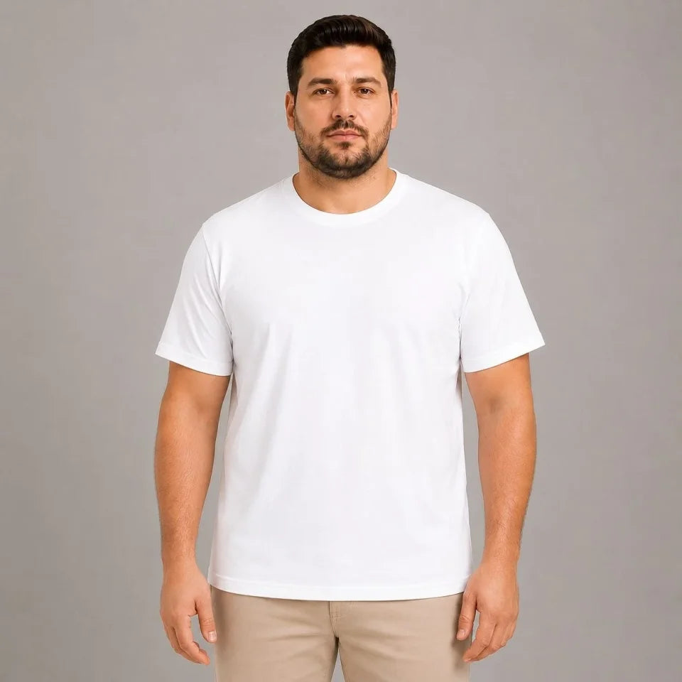 Erkek Battal Big Size Basic Tişört Bisiklet Yaka Rahat Kalıp T-Shirt - Beyaz