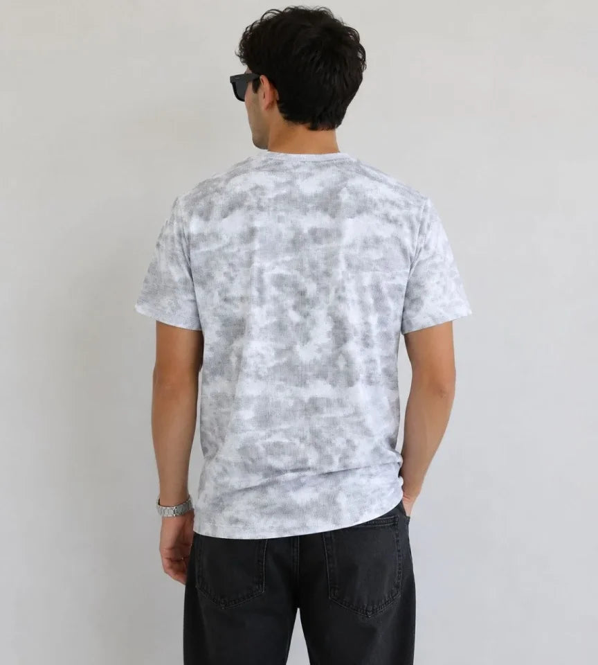 Erkek Batik Desenli Tişört Bisiklet Yaka Kısa Kol Regular Fit T-shirt - Gri