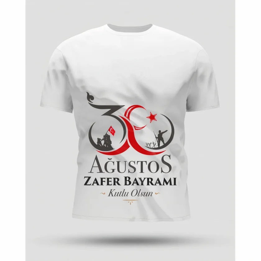 30 Ağustos Zafer Bayramı Baskılı Oversize Bisiklet Yaka T-shirt