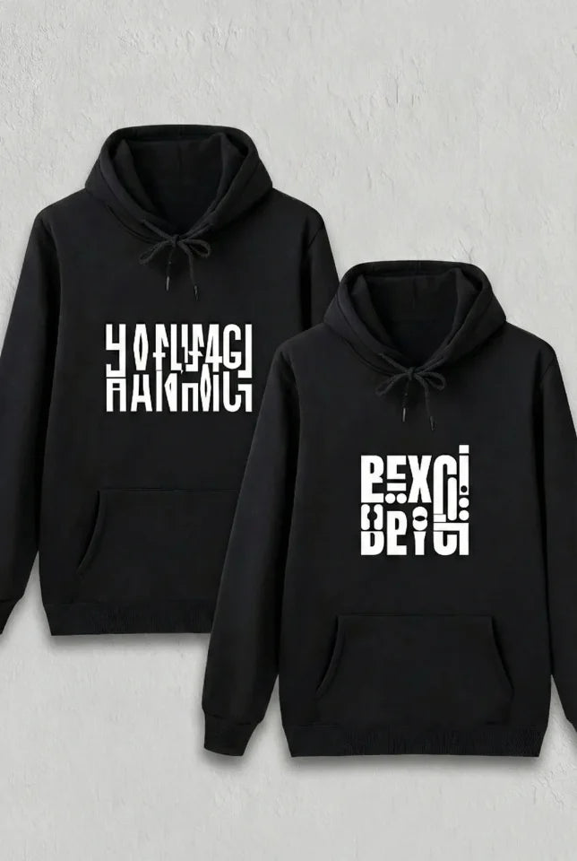 Sevgililer Günü Beyci Hediye Baskılı Oversize Kapüşonlu Sweatshirt - Siyah