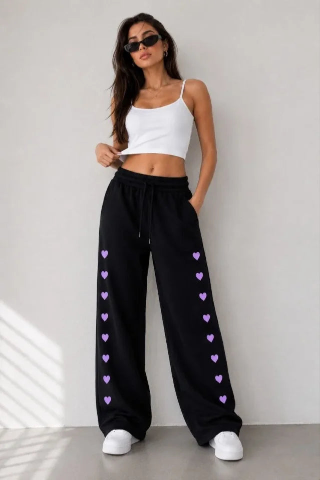 Osy Modal Yumuşak Dokulu Nakışlı Cepli Oversize Bol Paça Eşofman Altı - Siyah