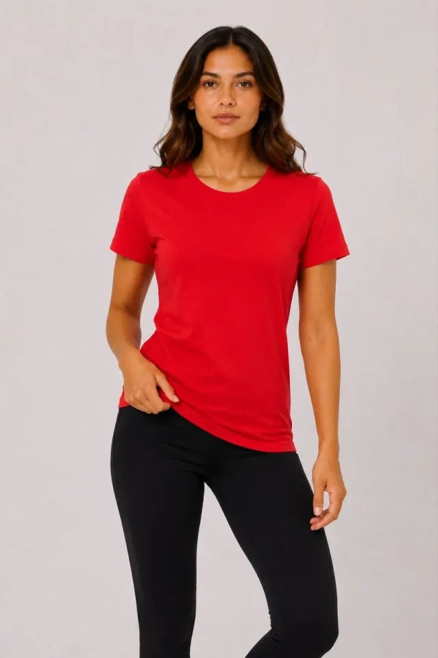 3’lü Kısa Kollu Bisiklet Yaka Basic Slim Fit T-Shirt - Kırmızı - Turuncu - Bej