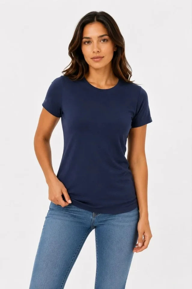 3’lü Kısa Kollu Bisiklet Yaka Basic Slim Fit T-Shirt - Mor - Petrol Mavisi - Hardal