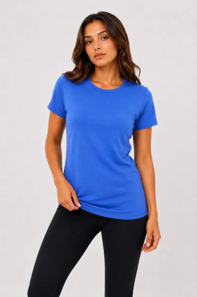 3’lü Kısa Kollu Bisiklet Yaka Basic Slim Fit T-Shirt -Petrol Mavisi  - Bej - Mavi