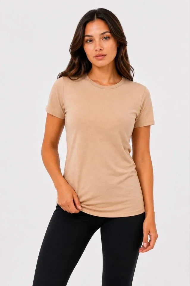 3’lü Kısa Kollu Bisiklet Yaka Basic Slim Fit T-Shirt - Pudra Pembe - Mor - Bej