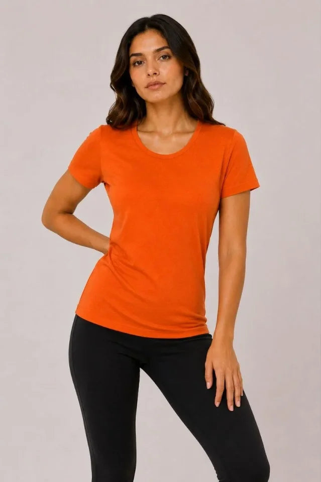 3’lü Kısa Kollu Bisiklet Yaka Basic Slim Fit T-Shirt - Kırmızı - Mavi - Turuncu
