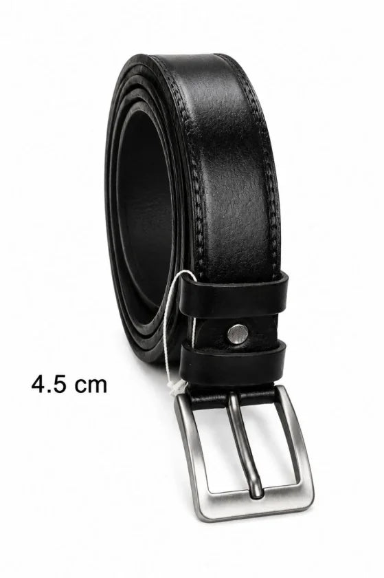 Erkek Hakiki Deri 4.5 Cm Klasik Ve Kot Pantolon Kemeri Metal Tokalı Siyah