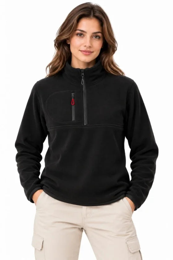 Polar Dik Yaka Yarım Fermuarlı Fermuarlı Göğüs Cepli Regular Fit Kışlık Sweatshirt - Siyah