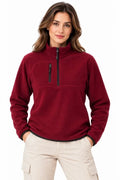Polar Dik Yaka Yarım Fermuarlı Fermuarlı Göğüs Cepli Regular Fit Kışlık Sweatshirt - Bordo
