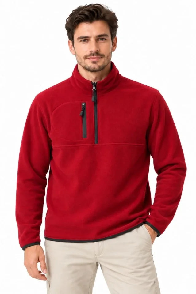 Erkek Polar Dik Yaka Yarım Fermuarlı Fermuarlı Göğüs Cepli Regular Fit Kışlık Sweatshirt - Bordo