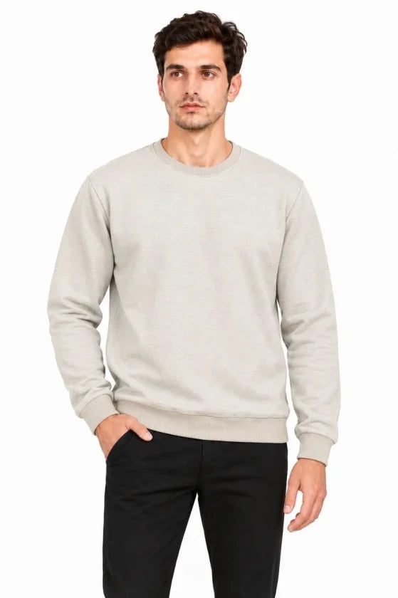 Erkek Bisiklet Yaka İçi Şardonlu 2 İplik Düz Uzun Kollu Regular Fit Sweatshirt - Gri