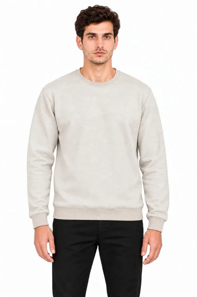 Erkek Bisiklet Yaka İçi Şardonlu 2 İplik Düz Uzun Kollu Regular Fit Sweatshirt - Gri