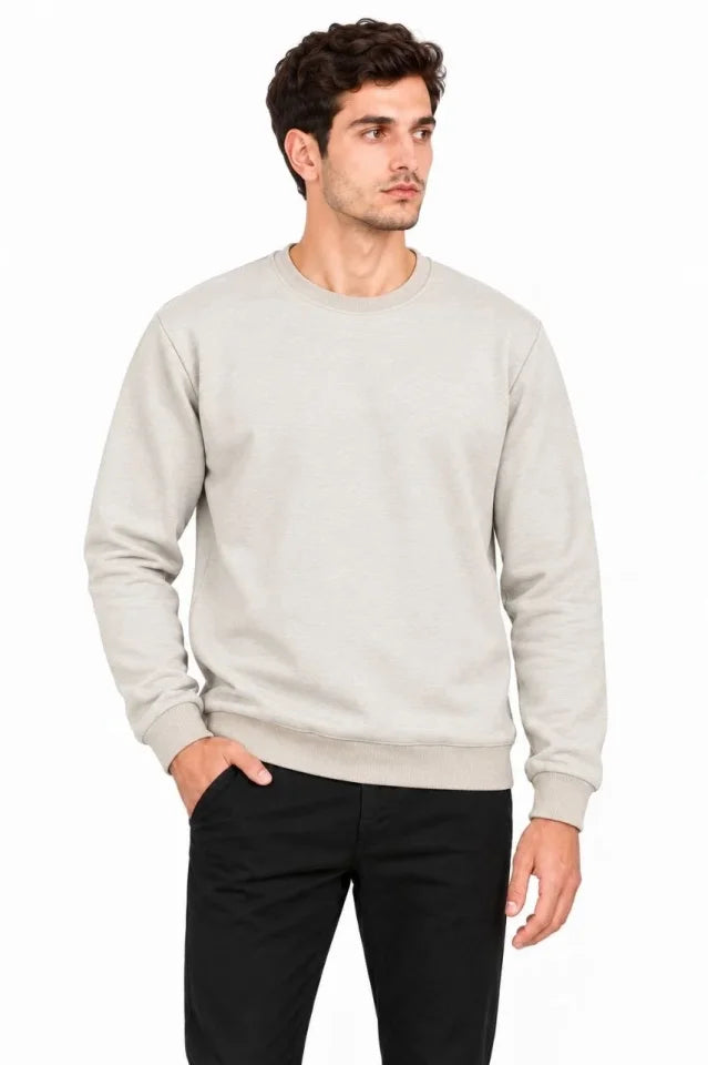 Erkek Bisiklet Yaka İçi Şardonlu 2 İplik Düz Uzun Kollu Regular Fit Sweatshirt - Gri