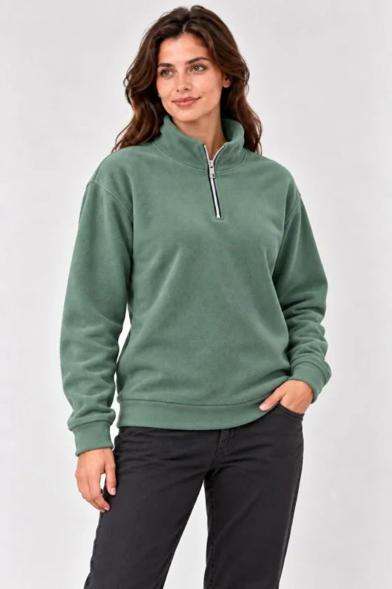 Polar Dik Yaka Yarım Fermuarlı Uzun Kollu Regular Fit Kışlık Sweatshirt - Mint Yeşili