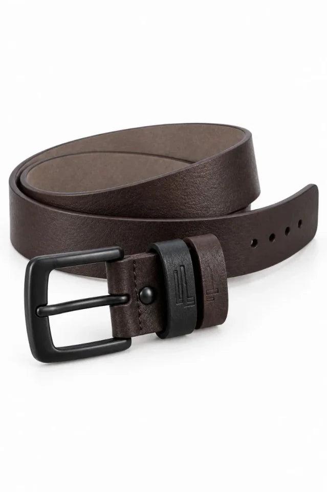 Erkek Koyu Kahverengi 4 Cm Çift Biritli Metal Tokalı Kot Ve Kumaş Pantolon Kemeri