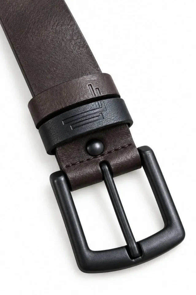 Erkek Koyu Kahverengi 4 Cm Çift Biritli Metal Tokalı Kot Ve Kumaş Pantolon Kemeri