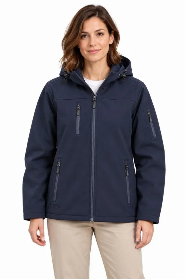 Su Geçirmez Softshell İçi Polar Astarlı Çıkarılabilir Kapüşonlu 4 Cepli Mont Ceket - Lacivert
