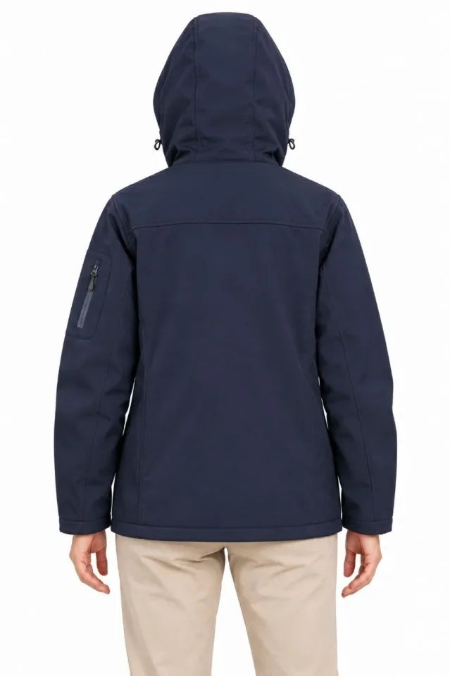 Su Geçirmez Softshell İçi Polar Astarlı Çıkarılabilir Kapüşonlu 4 Cepli Mont Ceket - Lacivert