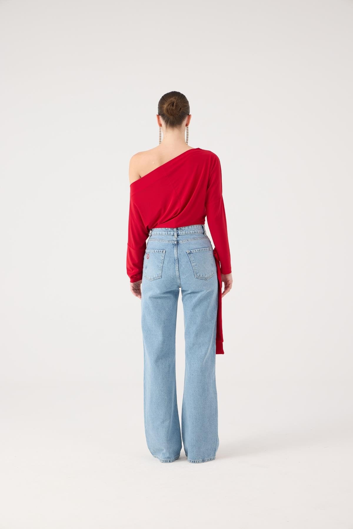 Asimetrik Yaka Talia Bluz Kırmızı