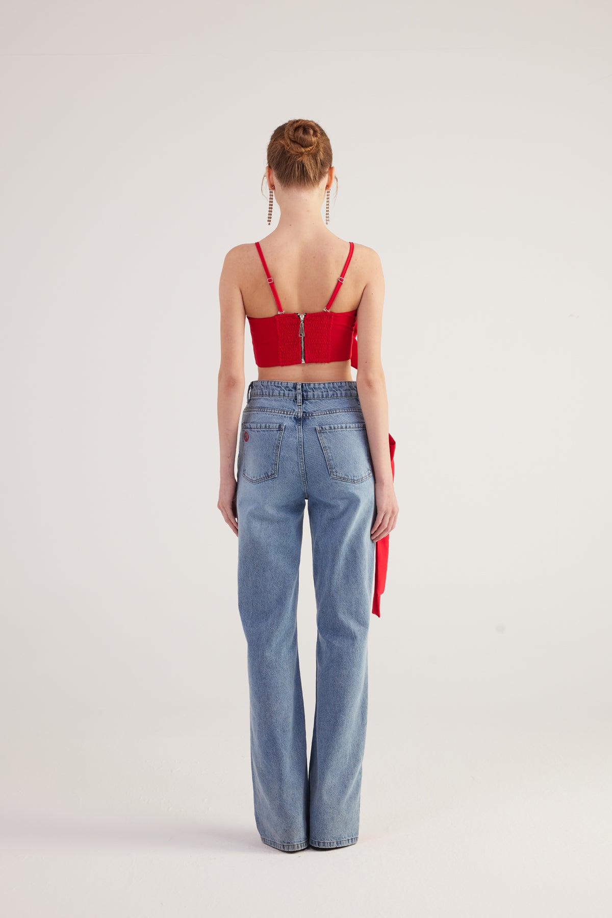Yüksek Bel Kurdele Detaylı Wide Leg Kyla Jean Pantolon Mavi