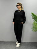 Women's Long Sleeve Crew Neck Viscose Two-Thread Blouse and Pants Two-Piece Set