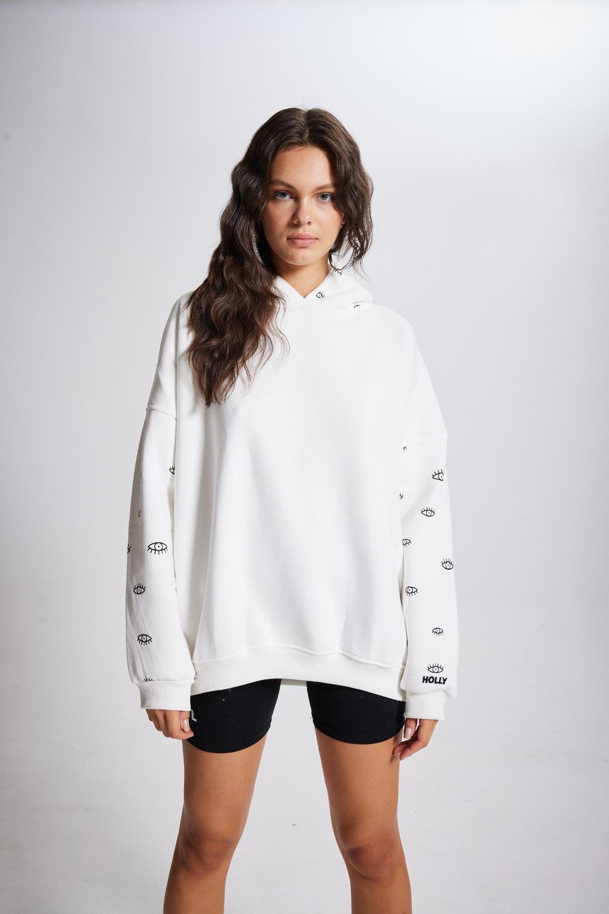 Oversize Kapüşonlu Unisex Eye Sweat Beyaz