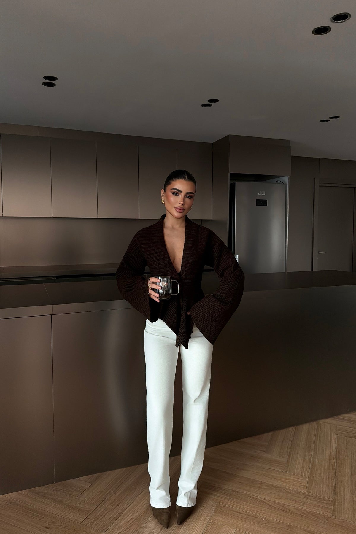 Acı kahve Düğme Detay Hırka ATE-4614