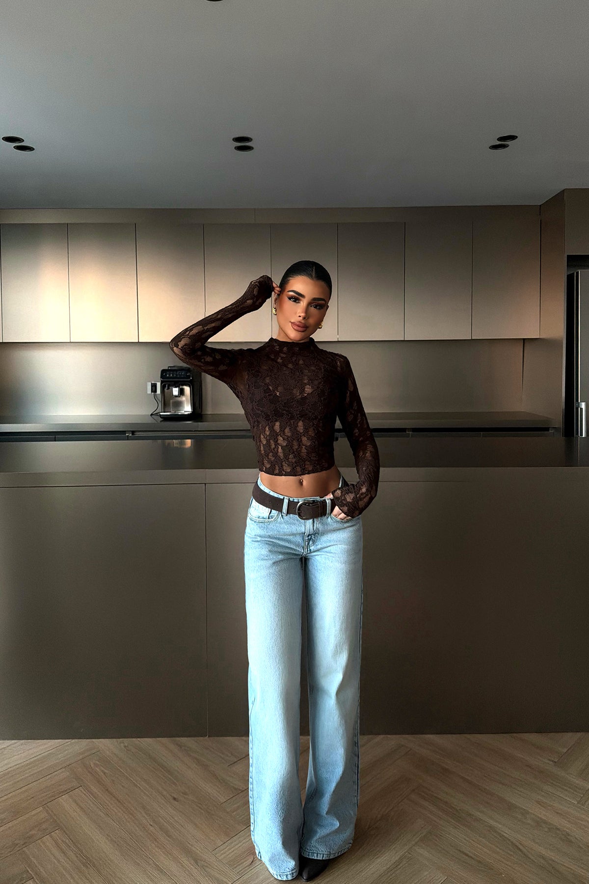 Acı Kahve Raquel Dantel Transparan Bluz ATE-4640