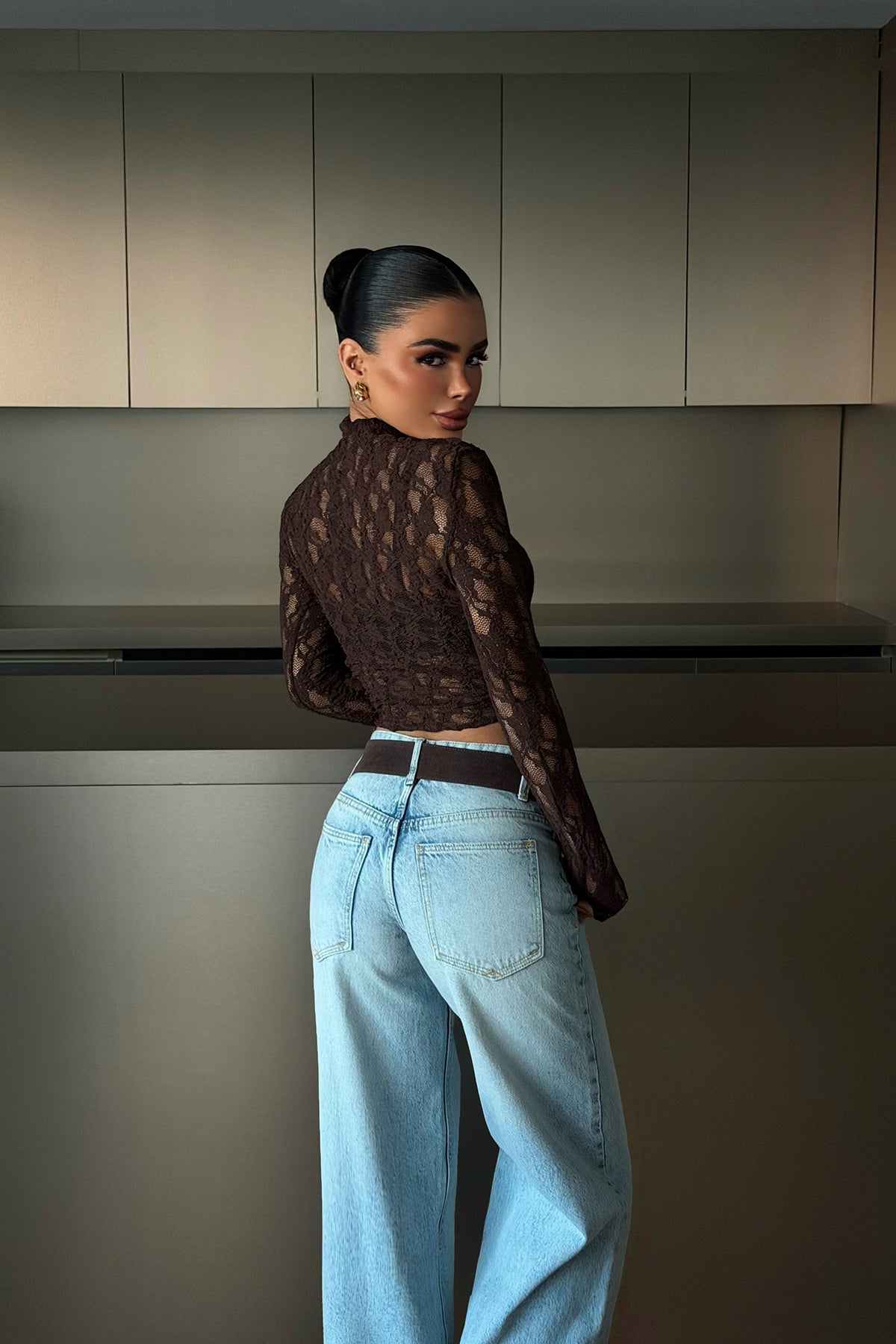 Acı Kahve Raquel Dantel Transparan Bluz ATE-4640