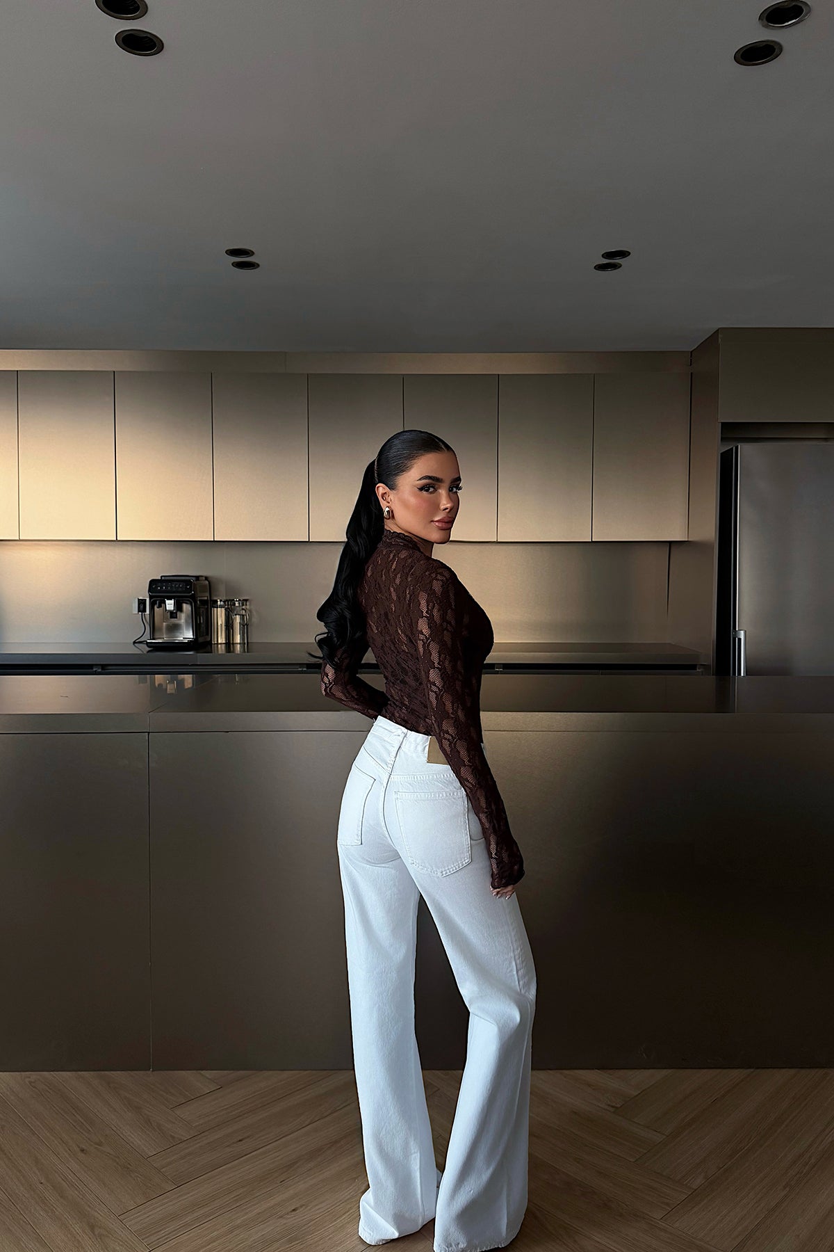 Acı Kahve Transparan Dantel Bluz ATE-4874