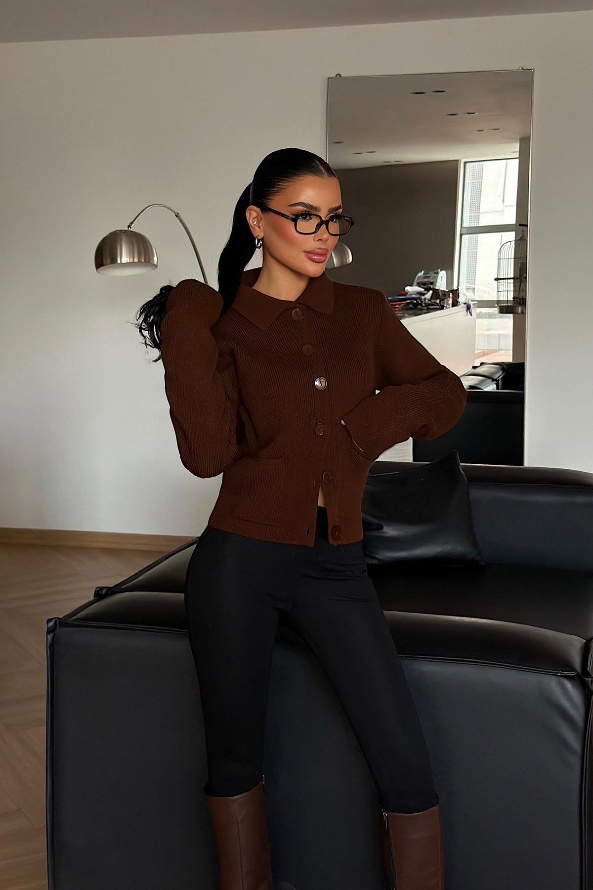 Acı Kahve Leche Düğmeli Triko Hırka ATE-4494