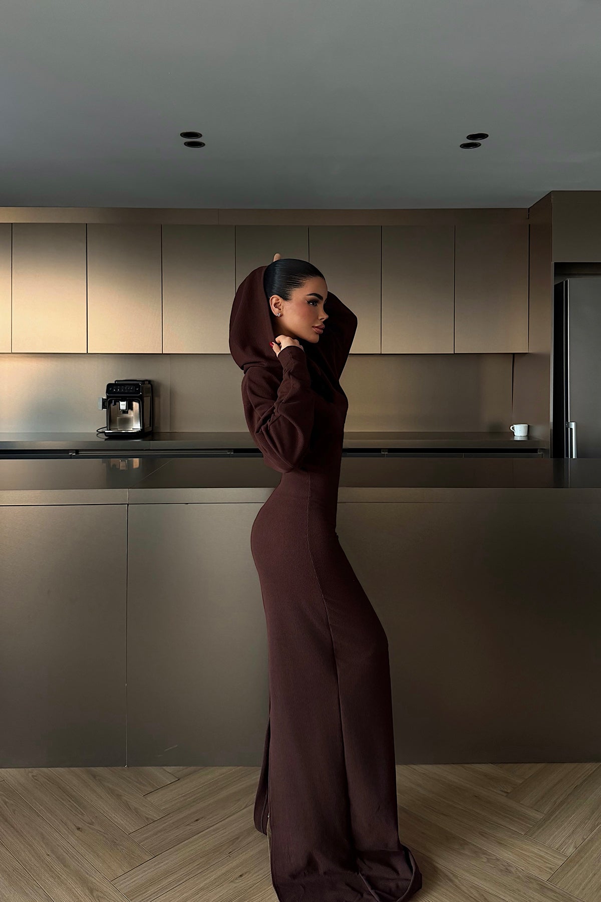 Acı Kahve Magma uzun kapüşonlu elbise ATE-4365