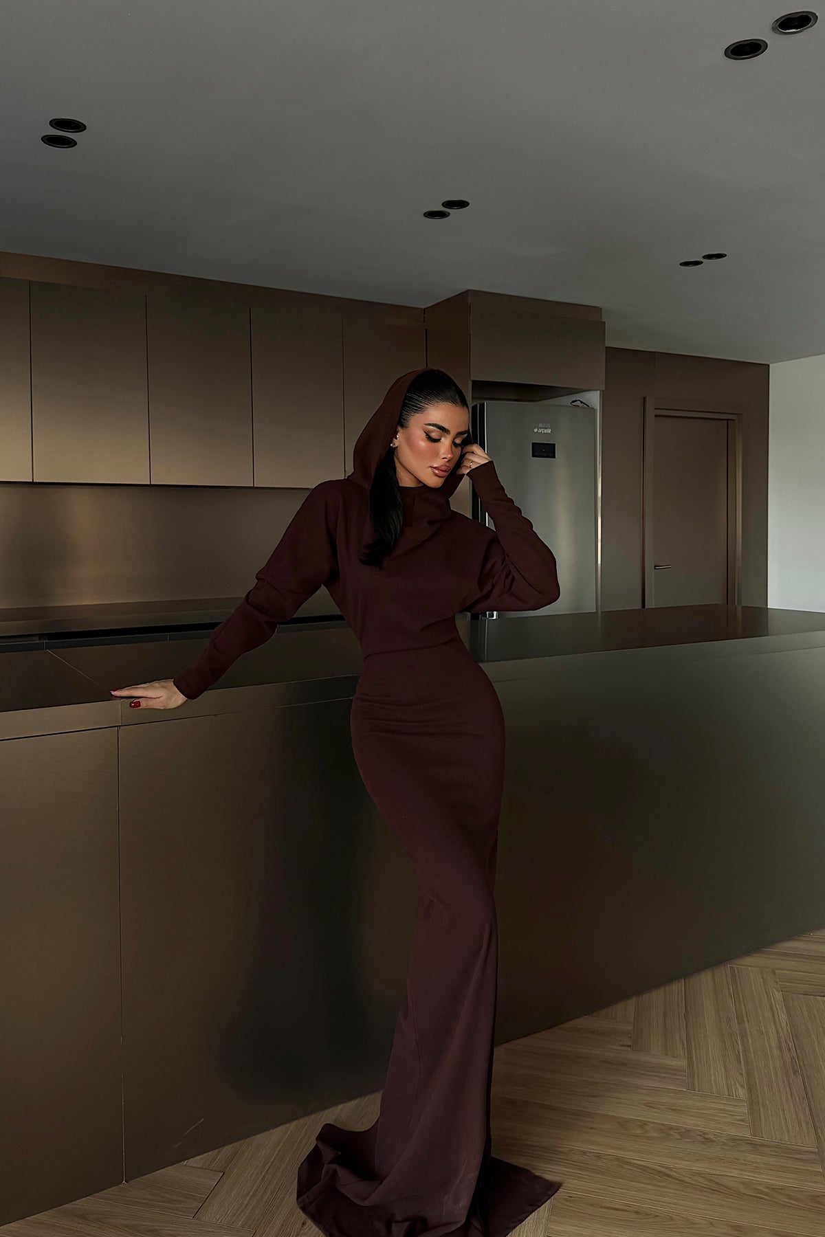 Acı Kahve Magma uzun kapüşonlu elbise ATE-4365